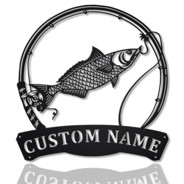 Kahawai Fishing Fish Pole Metal Art Personalized Metal Name Sign Decor Home Gift for Fishing Lover