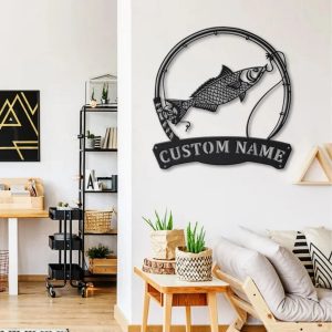 Kahawai Fishing Fish Pole Metal Art Personalized Metal Name Sign Decor Home Gift for Fishing Lover