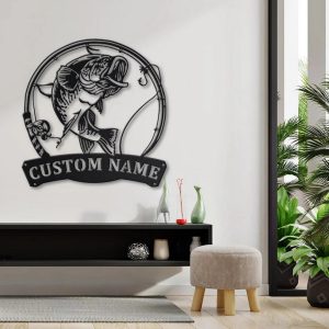 Largemouth Bass Fish Metal Art Personalized Metal Name Sign Decor Home Fishing Gift for Fisherman 3