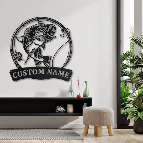 Largemouth Bass Fish Metal Art Personalized Metal Name Sign Decor Home Fishing Gift for Fisherman