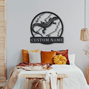 Lizard Gecko Metal Art Personalized Metal Name Sign Decor Home Gift for Animal Lover 3