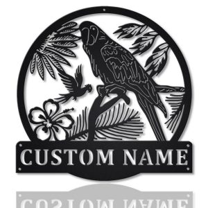 Macaw Bird Metal Art Personalized Metal Name Sign Decor Home Gift for Animal Lover 1