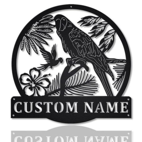 Macaw Bird Metal Art Personalized Metal Name Sign Decor Home Gift for Animal Lover