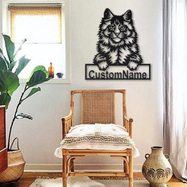 Main Coon Cat Metal Art Personalized Metal Name Sign Decor Home Gift for Cat Lover