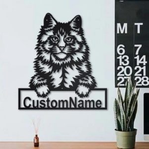 Main Coon Cat Metal Art Personalized Metal Name Sign Decor Home Gift for Cat Lover 3