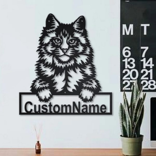 Main Coon Cat Metal Art Personalized Metal Name Sign Decor Home Gift for Cat Lover