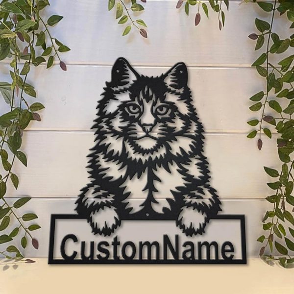 Main Coon Cat Metal Art Personalized Metal Name Sign Decor Home Gift for Cat Lover