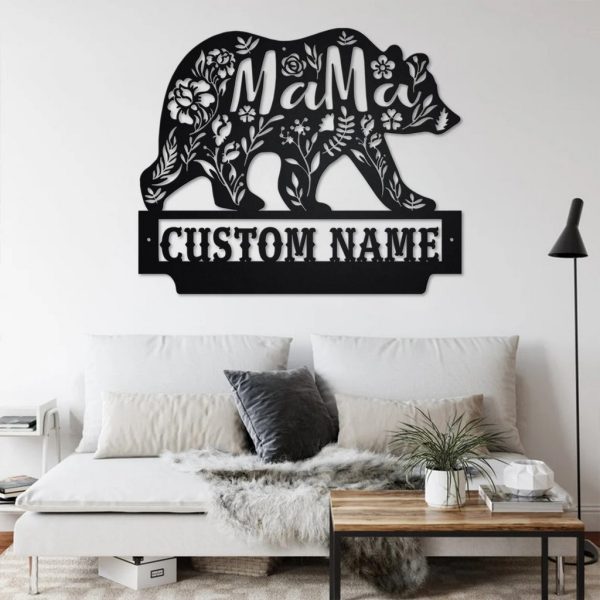 Mama Bear Metal Art Personalized Metal Name Sign Decoration for Room Gift for Mom