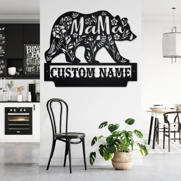Mama Bear Metal Art Personalized Metal Name Sign Decoration for Room Gift for Mom