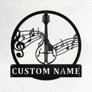 Mandolin Musical Instrument Metal Art Personalized Metal Name Sign Music Room Decor