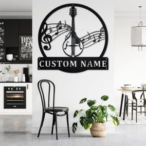 Mandolin Musical Instrument Metal Art Personalized Metal Name Sign Music Room Decor