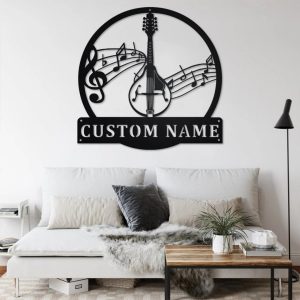 Mandolin Musical Instrument Metal Art Personalized Metal Name Sign Music Room Decor 3