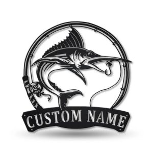 Marlin Fish Metal Art Personalized Metal Name Sign Decor Home Fishing Gift for Fisherman 1