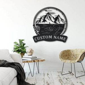 Mountain Fishing Pole Metal Art Personalized Metal Name Sign Decor Home Fishing Gift for Fisherman 4