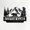 Mountain Landscape Bear Metal Art Personalized Metal Name Sign Decoration for Room Gift for Hunter Dad 1