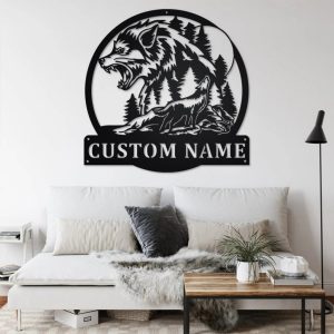 Mountain Wolf Metal Art Personalized Metal Name Sign Decor Home Gift for Hunter 3