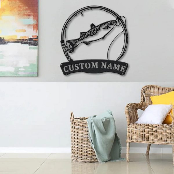 Mullet Fish Metal Art Personalized Metal Name Sign Decor Home Fishing Gift for Fisherman
