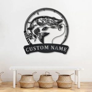 Northern Pike Fish Pole Metal Art Personalized Metal Name Sign Decor Home Gift for Fishing Lover