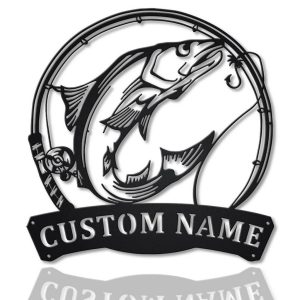 Norwegian Salmon Fish Metal Art Personalized Metal Name Sign Decor Home Fishing Gift for Fisherman 1