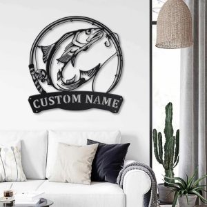Norwegian Salmon Fish Metal Art Personalized Metal Name Sign Decor Home Fishing Gift for Fisherman 3