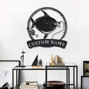 Opahs Fish Fishing Pole Metal Art Personalized Metal Name Sign Decor Home Gift for Fisherman