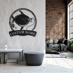Opahs Fish Fishing Pole Metal Art Personalized Metal Name Sign Decor Home Gift for Fisherman 3