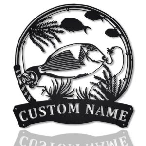 Parrotfish Fishing Pole Metal Art Personalized Metal Name Sign Decor Home Gift for Fisherman
