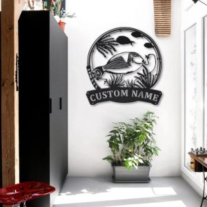 Parrotfish Fishing Pole Metal Art Personalized Metal Name Sign Decor Home Gift for Fisherman 2