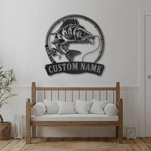 Perch Fish Pole Metal Art Personalized Metal Name Sign Fishing Signs Decor for Room 4