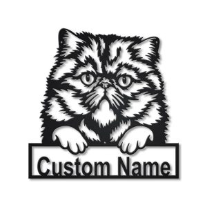 Persian Cat Metal Art Personalized Metal Name Sign Decor Home Gift for Cat Lover