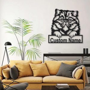 Persian Cat Metal Art Personalized Metal Name Sign Decor Home Gift for Cat Lover