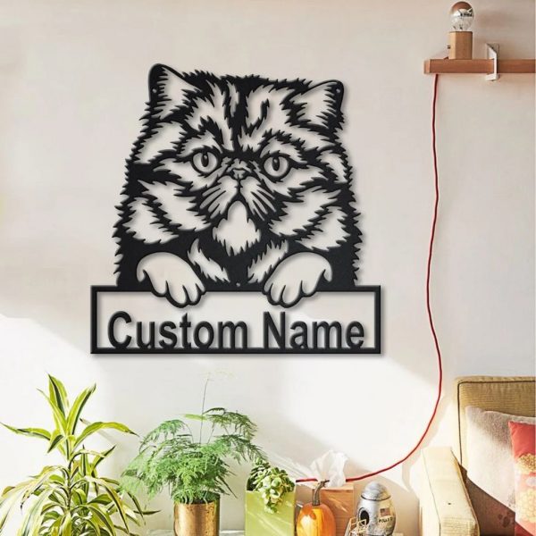 Persian Cat Metal Art Personalized Metal Name Sign Decor Home Gift for Cat Lover