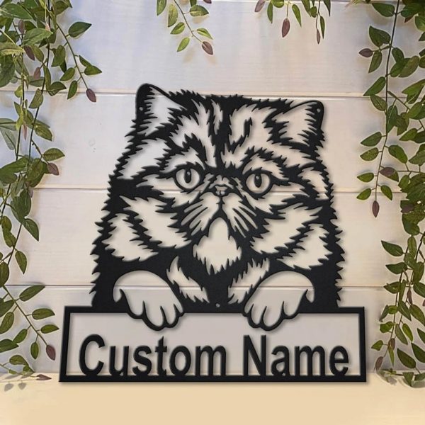 Persian Cat Metal Art Personalized Metal Name Sign Decor Home Gift for Cat Lover