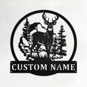 Personalized Deer And Mountain Sign Laser Cut Metal Signs Gift for Hunter 1