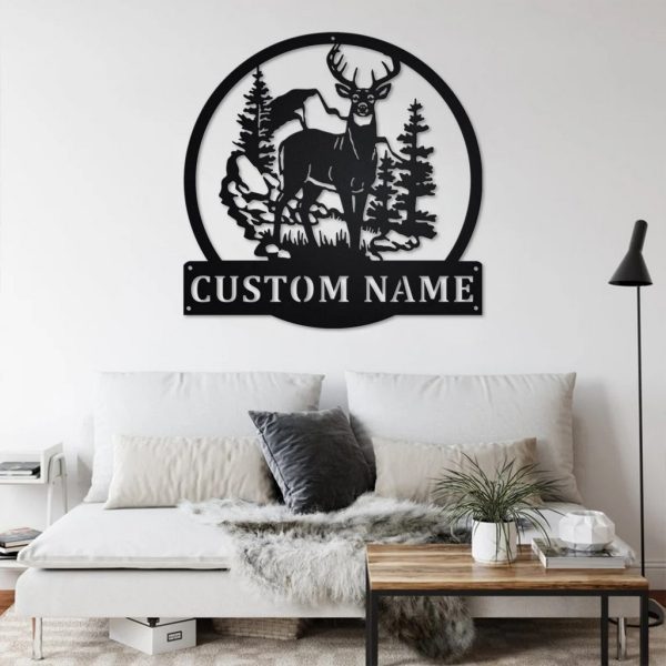 Personalized Deer And Mountain Sign Laser Cut Metal Signs Gift for Hunter