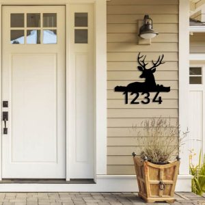 Personalized Deer House Number Sign Metal Address Signs Home Decor Outdoor 1