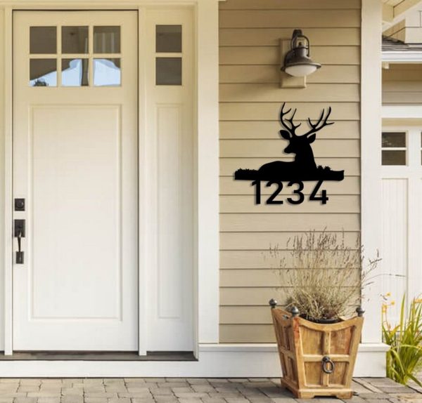 Personalized Deer House Number Sign Metal Address Signs Home Decor Outdoor