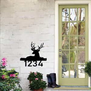 Personalized Deer House Number Sign Metal Address Signs Home Decor Outdoor 2