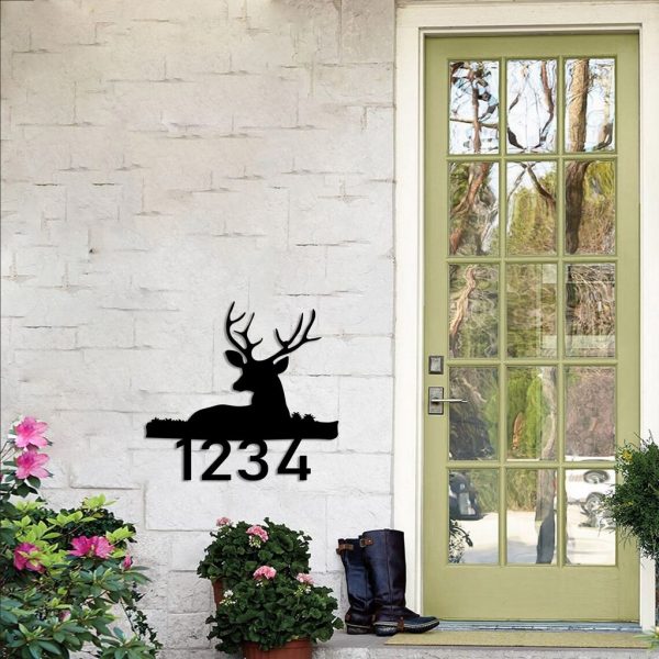 Personalized Deer House Number Sign Metal Address Signs Home Decor Outdoor