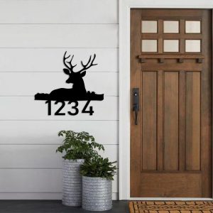 Personalized Deer House Number Sign Metal Address Signs Home Decor Outdoor