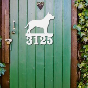 Personalized House Number Sign Pitbull Metal Art Dog House Address Signs Decor Home Outdoor 1