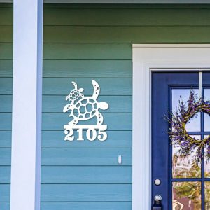 Personalized House Number Sign With Turtle Mom And Baby Art Custom Address Sign Outdoor Decor 4