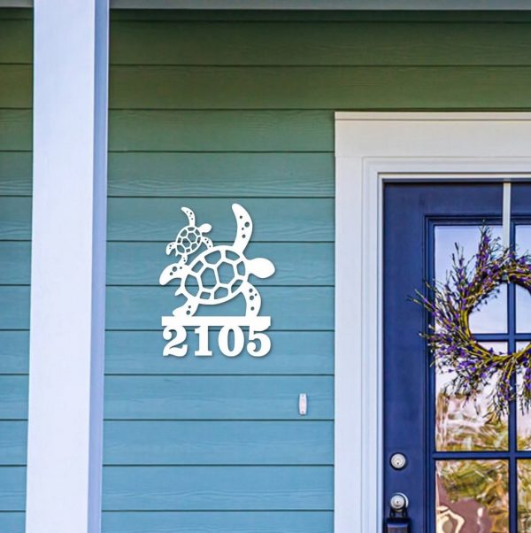 Personalized House Number Sign With Turtle Mom And Baby Art Custom Address Sign Outdoor Decor