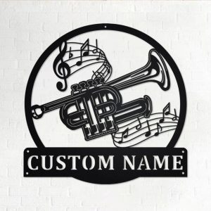 Piccolo Trumpet Musical Instrument Metal Art Personalized Metal Name Sign Music Room Decor