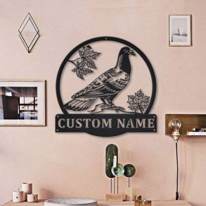 Pigeon Bird Metal Art Personalized Metal Name Sign Decor Home Gift for Animal Lover