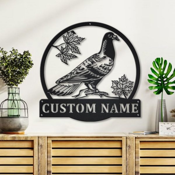 Pigeon Bird Metal Art Personalized Metal Name Sign Decor Home Gift for Animal Lover