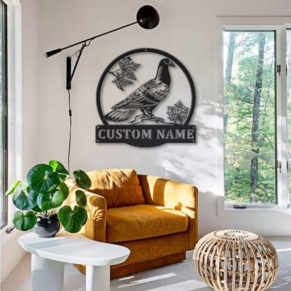 Pigeon Bird Metal Art Personalized Metal Name Sign Decor Home Gift for Animal Lover