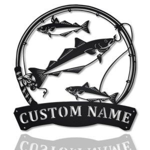 Pollocks Fish Metal Art Personalized Metal Name Sign Decor Home Fishing Gift for Fisherman