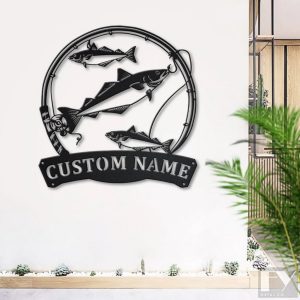 Pollocks Fish Metal Art Personalized Metal Name Sign Decor Home Fishing Gift for Fisherman 3