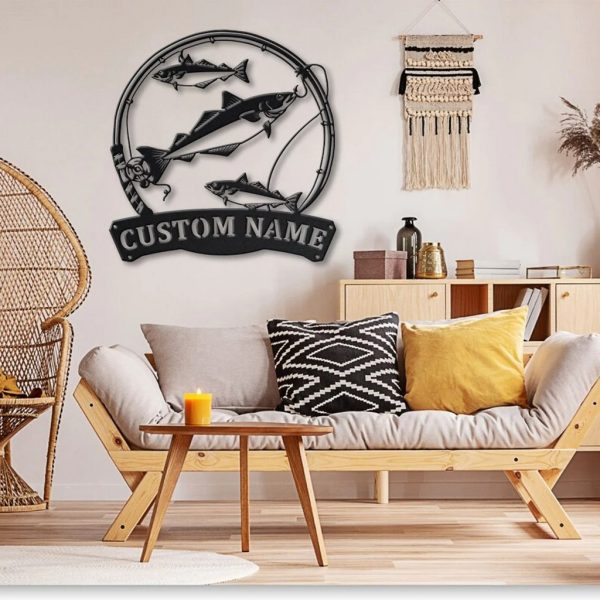 Pollocks Fish Metal Art Personalized Metal Name Sign Decor Home Fishing Gift for Fisherman